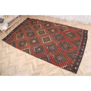 Turkish Vintage Kilim Large Rug 5.9x9.5 ft, <b>Red</b> Camouflage Rug <b>Wool</b> - Product Image 3