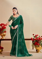 Saree à motif fantaisie en georgette avec bordure brodée et chemisier brodé parfait pour tous les événements