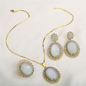 Gold Plated 4 Pc Pendant <b>Set</b> in Cz Stones Fashionable Pendant Decor Bridal Necklace Earring <b>Women</b> Jewelry <b>Sets</b> - Product Image 1