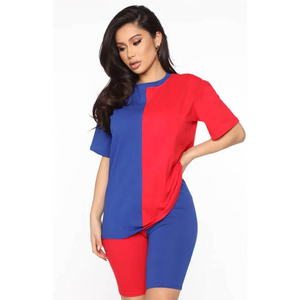 Women's Casual Summer Fitness <b>Exercise</b> Top and Short-Sleeved T-Shirt & Shorts Wholesale Two-Piece Set Solid Knitting Fabric - Product Image 1