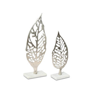 รูปปั้นใบไม้โลหะพร้อมฐานหินอ่อนชุดชิ้นกลางโต๊ะผลิตจากอินเดียของแท้ - Product Image 1