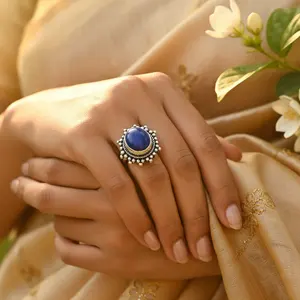 925 Silver <b>Lapis</b> <b>Lazuli</b> <b>Ring</b> for Women Elegant Gemstone Pearl Jewelry - Product Image 3