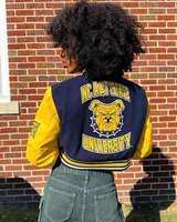 Speedy Industry Haute Qualité NC A & T State Varsity Vestes Personnalisé 100% Laine Recadrée Femmes Mode Conçu Varsity Vestes