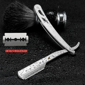 มีดโกนสแตนเลสแบบพับได้สีเงินที่โกนหนวดแบบปลอดภัยสำหรับผู้ชายอุปกรณ์ตัดผมมีดโกนผม - Product Image 5