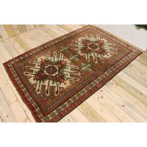 Tapis turc vintage, tapis de 5,2x7,5 pieds, tapis en laine marron-rouge avec motifs de plantes et d'arbres - Product Image 1
