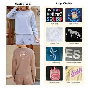 Conjuntos Deportivos para Mujer al por Mayor, Conjunto de Sudadera de Cuello Redondo y Pantalones Cortos para Mujer, Conjunto de Sudadera Informal de Manga Larga y Pantalones Cortos - Product Image 2