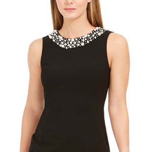 Abito tubino da donna Calvin Klein taglia 8 P nero con finiture in perle finte e vita comoda - Product Image 2