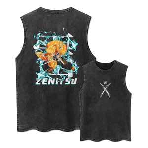 2025 Chaleco de media manga de 275gsm para hombre, camiseta sin mangas con lavado ácido a la moda urbana, estilo Batik desgastado, borde suelto de algodón 100% transpirable - Product Image 5