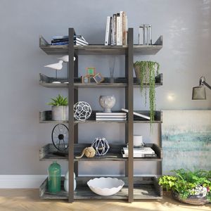Étagère à cinq niveaux en bois et bambou avec structure en fer noir, durable, pour salon - SFKS008 - Product Image 2