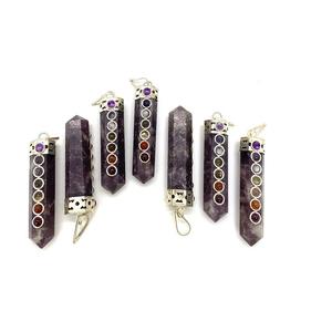 Exportation Qualité Lepidolite 7 Chakra Point Crayon Pendentif Pendentif Pierre Précieuse Pour Cadeaux - Product Image 5