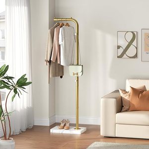Gold Coat <b>Rack</b> Floor Standing Clothes <b>Rack</b> With <b>Hooks</b> and Thickened Base Metal Coat Stand for Hanging With L Shaped Coat Hanger - Product Image 1