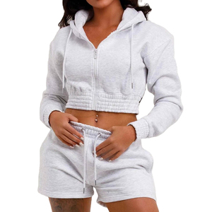 Custom Logo Summer Crop <b>Top</b> Hoodie Short Set Sweat Women <b>Zipper</b> Biker Short Set 2 Piece Jogger Two Piece Set Women Clothing 2026 - Product Image 2
