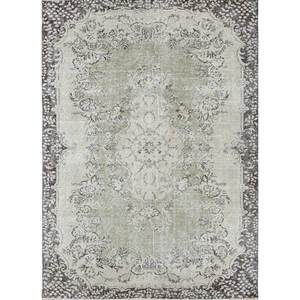 Tapis en laine noué à la main vert vintage, grand rectangle, motif floral abstrait, pour entrée de maison, salon, fait main Pae-2182 - Product Image 1