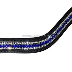 Cadena de Diamante Azul Real y transparente de 3 filas personalizada, banda de cuero para cejas de caballo con forma de onda mega bling en mazorca completa - Product Image 4