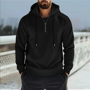 2025 nuevo estilo de moda de otoño para hombres cuello con capucha media cremallera al aire libre Casual sólido estampado Waffle estilo deportivo sudadera para hombres - Product Image 5