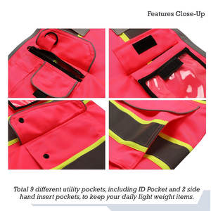 Gilet de sécurité réfléchissant haute visibilité pour travaux de construction en extérieur, prix bas, haute qualité, style fermeture éclair, poches cargo, gilet de sécurité - Product Image 4