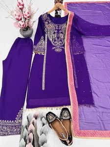 Femmes Fashion Designer Wear Faux Georgette Beautiful Embroidery Sequence Work & Lace Border Top and Bottom With Dupatta - Product Image 2