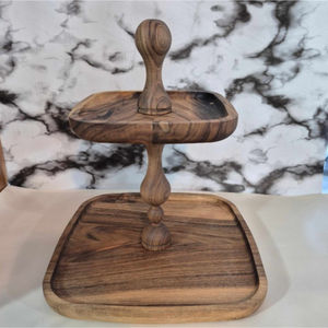 Wooden 2 Tier <b>Cake</b> Stand Handcrafted Sheesham Wood Dessert Display Oval Double Layer Serving Tray For <b>Wedding</b> Parties - Product Image 6