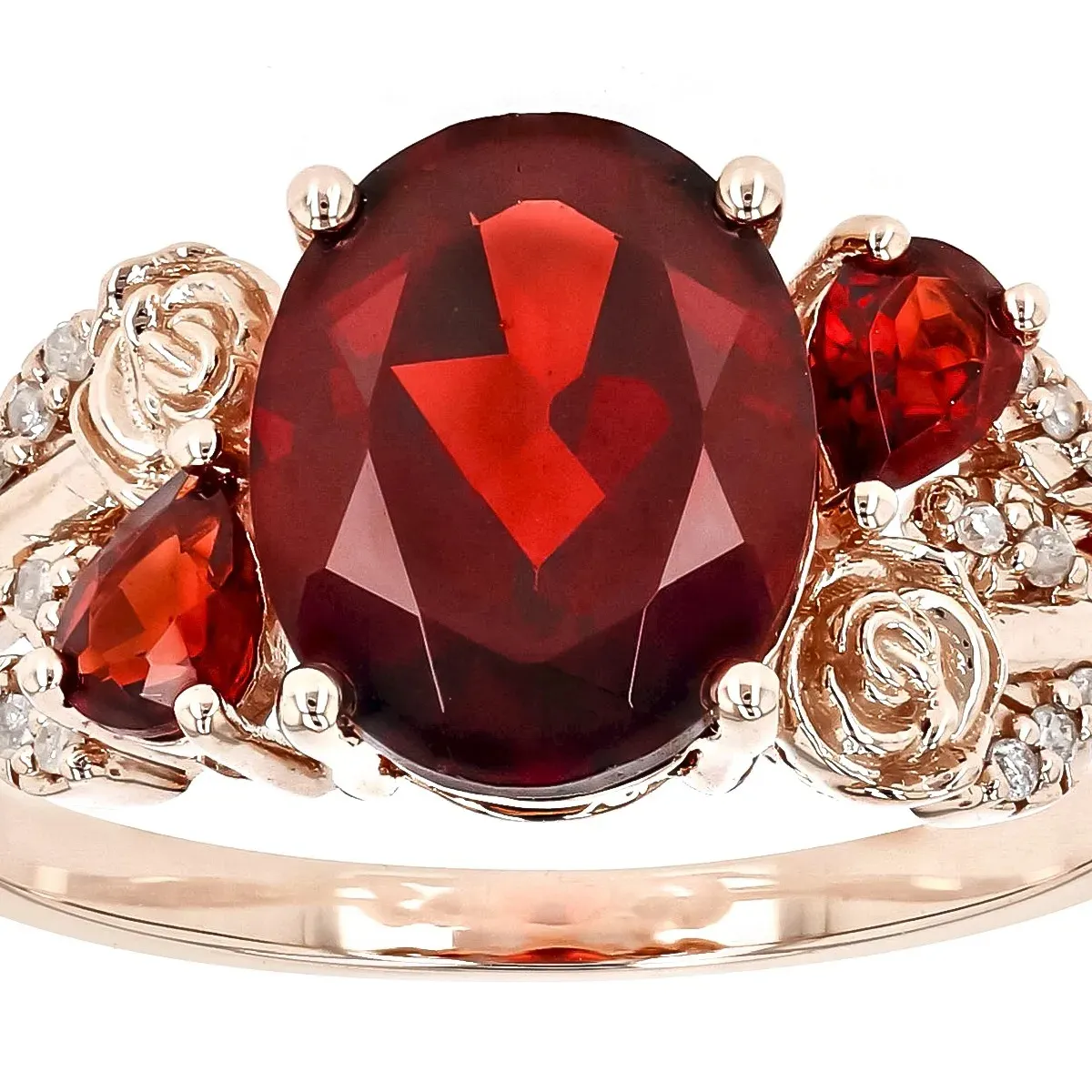 Passionate Radiance: Red Garnet with White Diamond 10K Rose Gold Ring | An Expression of Love and Graceful Glamour Fine Jewelry