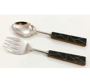 Ensemble de service à salade moderne avec manche en acier inoxydable Ensemble de service à salade en métal en acier inoxydable Ensemble grande cuillère et serveur - Product Image 3