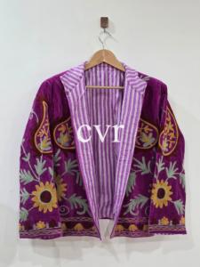 Abrigo de Terciopelo Bordado a Mano con Cuello Mandarín, Talla Grande, Ropa Exterior Bohemia para Mujer, Manga Larga, Estampado Floral, Ropa de Invierno - Product Image 3