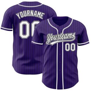 Direct Ommiz Industry Vêtements de sport authentiques Personnalisé Violet Noir Pinstripe Blanc-Gris Maillot de baseball authentique - Product Image 1