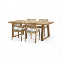 Chaise de salle à manger d'extérieur de luxe moderne pour villa, atelier, jardin, avec structure en bois de teck, empilable, coussin imperméable, tressée à la main
