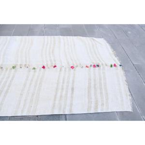 Tapis turc vintage en laine 5x11,8 pi (153x359 cm) écologique avec patchwork blanc et support en latex - Product Image 5