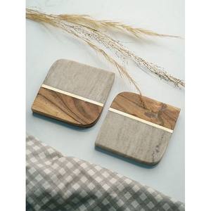 <b>White</b> Round Marble with Brass Inlay Luxury Tea Cup Stone Coaster Marble Stone & Metal Inlay Cup Coasters Custom Size - Product Image 5