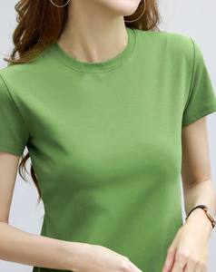 Cómoda camiseta de tela de punto de algodón Color sólido Estiramiento medio Regular Loose Fit All-Season Comfort Basic Camiseta de cuello redondo BD - Product Image 4