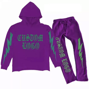 Ensemble de survêtement en molleton de coton pour homme, taille plus, avec capuche et pantalon de jogging, impression de logo personnalisé, couleur unie, vêtements décontractés - Product Image 5