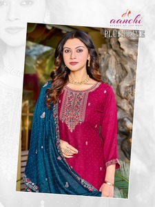 Meest Veeleisende Vichitra Zijden Borduurwerk Werk Boven Met Dupatta Klaar Om Te Dragen Kurta Set In Laagste Prijs