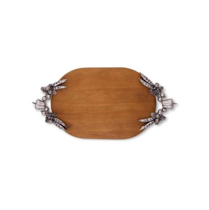Bandeja de madera de forma ovalada de calidad superior, asas de metal, bandeja de servicio de comida de Ramadán elegante para decoración del hogar, vajilla, bandeja de madera - Product Image 4
