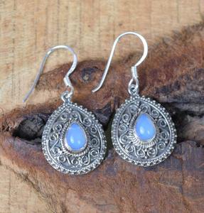 Joyas de piedras preciosas de opalita lechosa para mujer, pendientes de estilo bohemio de plata, joyería de plata de ley 925, pendientes hechos a mano de tendencia, regalo - Product Image 4