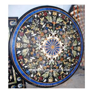 Plateau de table en marbre noir de forme ronde, qualité supérieure Pietra Dura, pour tables à thé et à café, fabrication et vente en gros. - Product Image 1