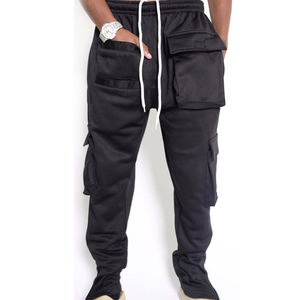 <b>Black</b> Track Pants Straight Hip Hop Multi Pocket <b>Trousers</b> White Drawstring Streetwear Casual Mens Fashion Sweat Pants - Product Image 1