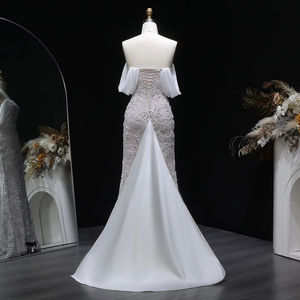 Jancember LS2622 亮片晚礼服 泡泡袖舞会礼服 人鱼裙 Vestido De Noche 修身剪裁正式订婚派对礼服 - Product Image 3