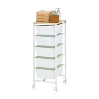 Meuble de rangement domestique : Commode de rangement en plastique à 5 niveaux avec 1 étagère en bois, moderne, gain de place, thermolaqué