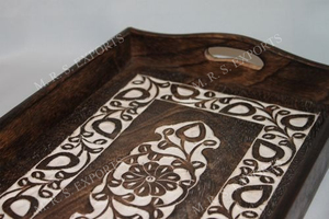 Artisan-Crafted Mango Wood Carved Serving <b>Tray</b> Elegant Home Interior Decorative Wooden <b>Tray</b> Upscale Entertaining Gourmet - Product Image 2