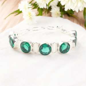 Pulsera de Plata de Ley con Circonita Verde, Diseño de Tenis, Engaste de Bisel, Gema Hecha a Mano, Joyería de Lujo para Mujer, Regalo - Product Image 1