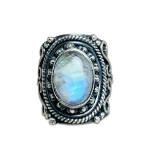 Anillo de piedra lunar arcoíris natural Plata de Ley 925 Anillos de piedras preciosas Hecho a mano Anillos de piedra lunar al por mayor de plata a precios de fábrica - Product Image 1