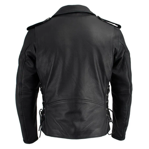 Chaqueta de moto Vintage de calidad superior para hombre, piel de bombardero de invierno con cuello redondo bordado, producto terminado - Product Image 5