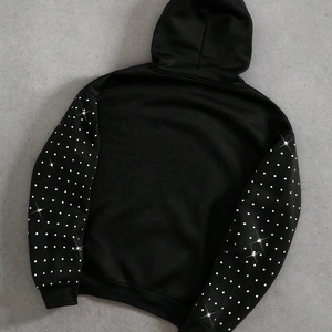Sweat à capuche zippé pour homme, imprimé personnalisé, avec strass et pierres brillantes de luxe, coupe oversize, effet délavé, style streetwear vintage, collection automne - Product Image 3