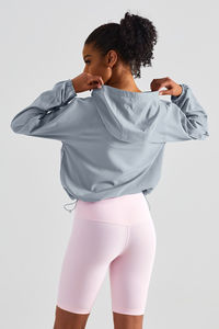 Sweat à capuche oversize pour femme, design unique, gris rhinocéros, protection solaire, anti-rides et respirant, sweat à capuche zippé pour femme, pour la salle de sport - Product Image 2