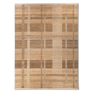 พรมขนสัตว์ถักมือสีเบจและสีน้ำตาลขนาดใหญ่สำหรับตกแต่งห้องนั่งเล่นวัยรุ่น พร้อมลวดลายทางเดิน - Product Image 1