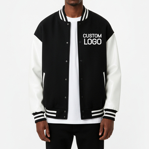 Veste de baseball d'hiver tendance, sur mesure, de qualité supérieure, à épaules tombantes, avec manches en cuir, logo brodé, pour hommes - Product Image 4