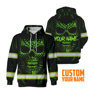 Skull Hi Vis Hoodie Reflective Safety Workwear <b>Green</b> Color Construction Safety Reflective Hoodie <b>Tops</b> Fleece Hoodies - Product Image 2
