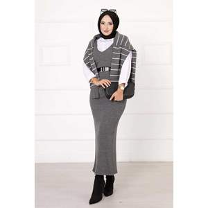 Pinstripe Crop 2 Parça Set Gri - Product Image 1