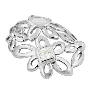 Romantic Trendy Women's Silver Flower <b>Ring</b> with <b>Cubic</b> <b>Zirconia</b> 18K Gold and Rose Plating Inlaid Style - Product Image 3