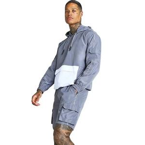 2024 personnalisé deux pièces coupe-vent veste courte ensemble fermeture éclair en Nylon Polyester Streetwear survêtement hommes coupe-vent ensemble court - Product Image 2